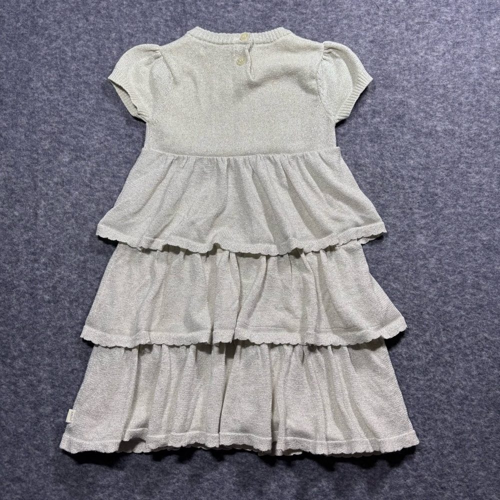 DKNY Girls Cream Tiered Knit Dress with Puff Sleeves - Picture 2 of 11